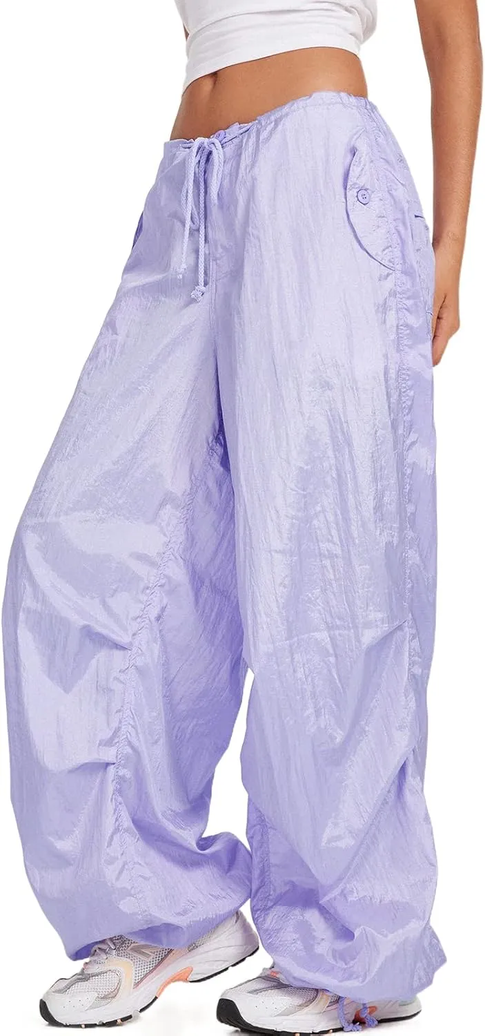 NUFIWI Women Baggy Wide Leg Cargo Pants Low Waist Drawstring Sweatpants Summer Casual Jogger Trousers
