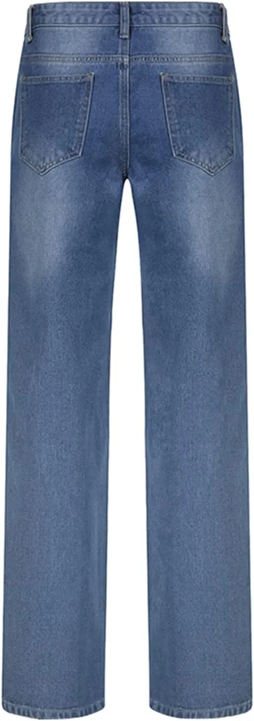 NUFIWI Women Low Waist Cargo Pants Straight Leg Baggy Trousers Aesthetic Wide Leg Denim Jeans Harajuku Grunge Streetwear