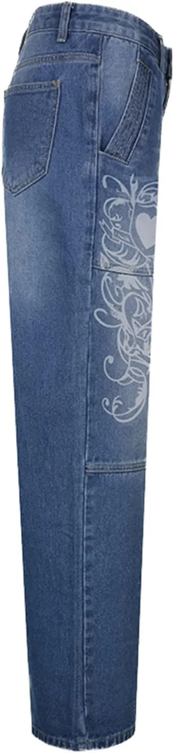 NUFIWI Women Low Waist Cargo Pants Straight Leg Baggy Trousers Aesthetic Wide Leg Denim Jeans Harajuku Grunge Streetwear