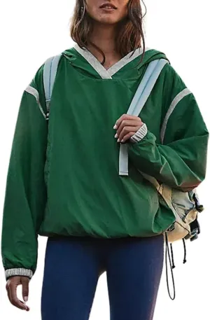 Omoone Womens Casual Hoodie Long Sleeve Cropped Lightweight Pullover Fall Sweatshirt Track Jackets