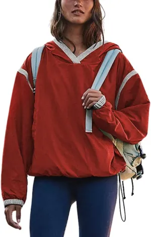 Omoone Womens Casual Hoodie Long Sleeve Cropped Lightweight Pullover Fall Sweatshirt Track Jackets