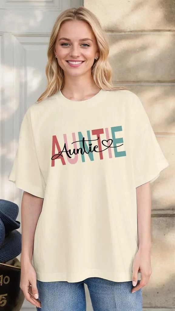 Oversized in My Aunts Era Shirts for Women Auntie Tshirt Funny Aunt Letter Print Gift Tee Tops