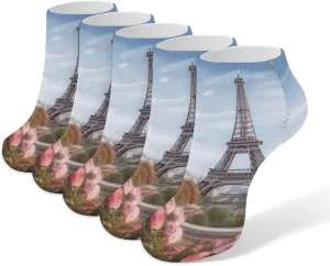 Paris Eiffel Tower with Flowers Socks No Show Socks Low Cut Anti-Slid Athletic Casual Invisible Liner Socks Unisex