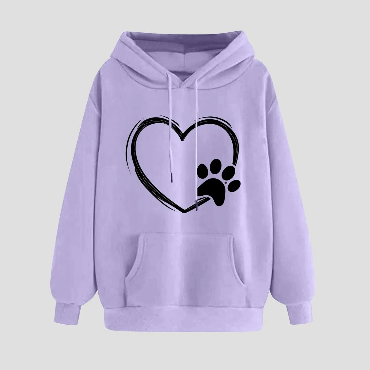 Paw Heart Hoodie Women Casual Graphic Sweatshirt Drawstring Pocket Relaxed Long Sleeve Comfy Streetwear