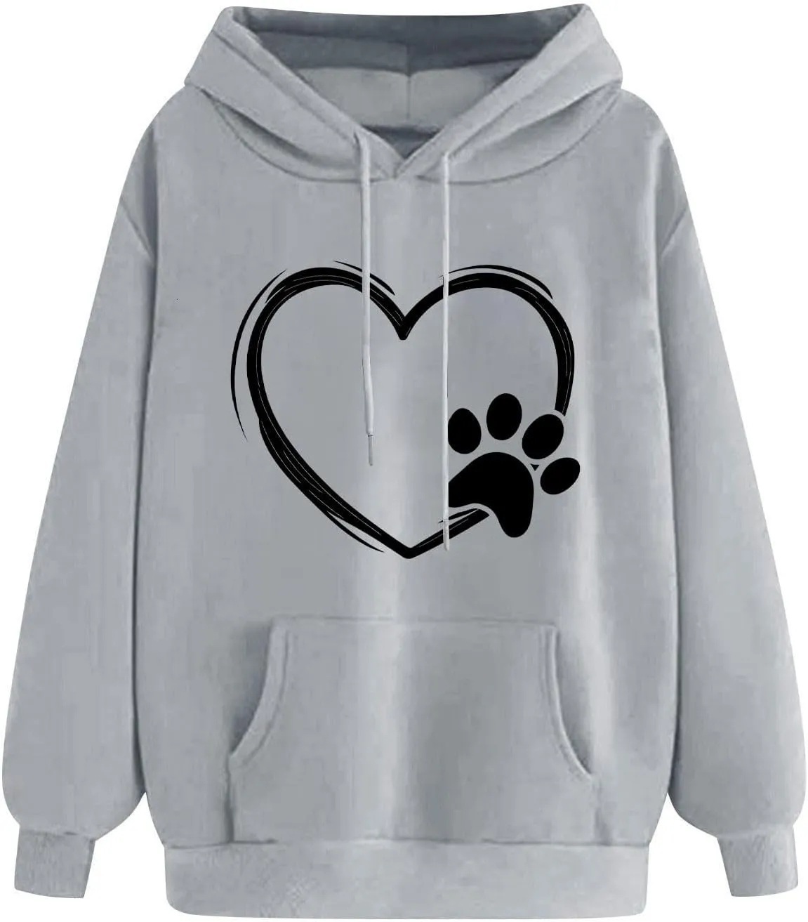 Paw Heart Hoodie Women Casual Graphic Sweatshirt Drawstring Pocket Relaxed Long Sleeve Comfy Streetwear