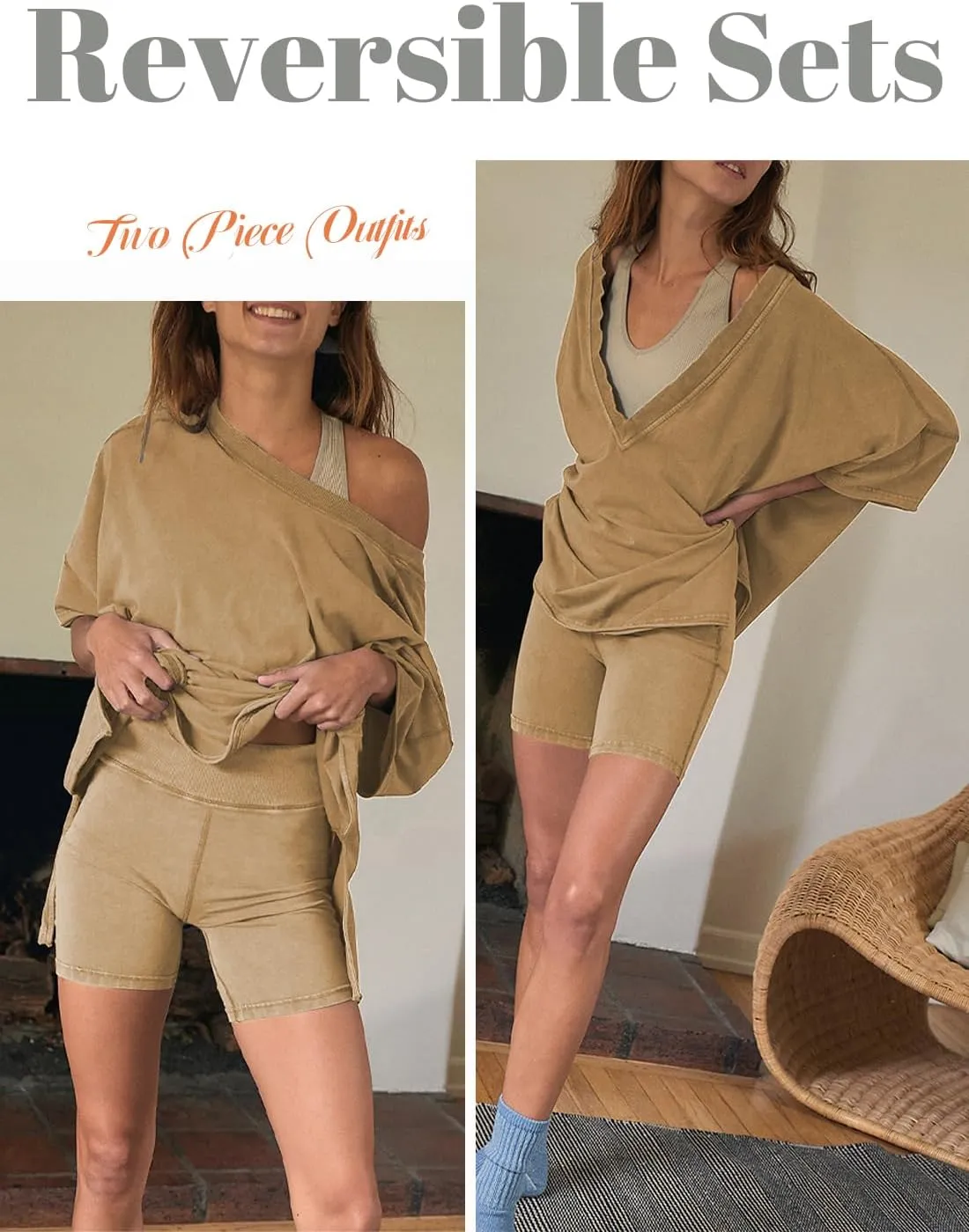 Peaceglad 2 Piece Outfits for Women Oversized Reversible Biker Short Sets Hot Shot Set Tracksuit
