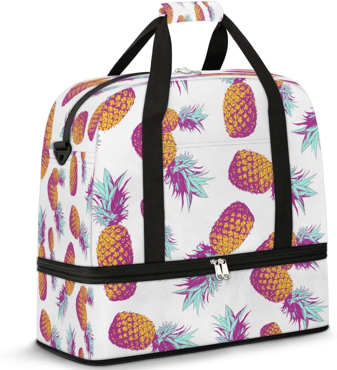 Pineapples Print Sports Gym Bag with Shoes Compartment Foldable Travel Duffel Bag Dry Wet Separated Sports Tote Workout Weekender Overnight Bag for Women Yoga Dance Work Training Handbag
