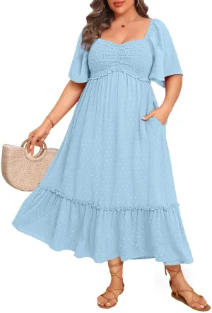 Plus Size Summer Dresses - Maxi Casual Wedding Guest Graduation Easter Long Dress with Pockets