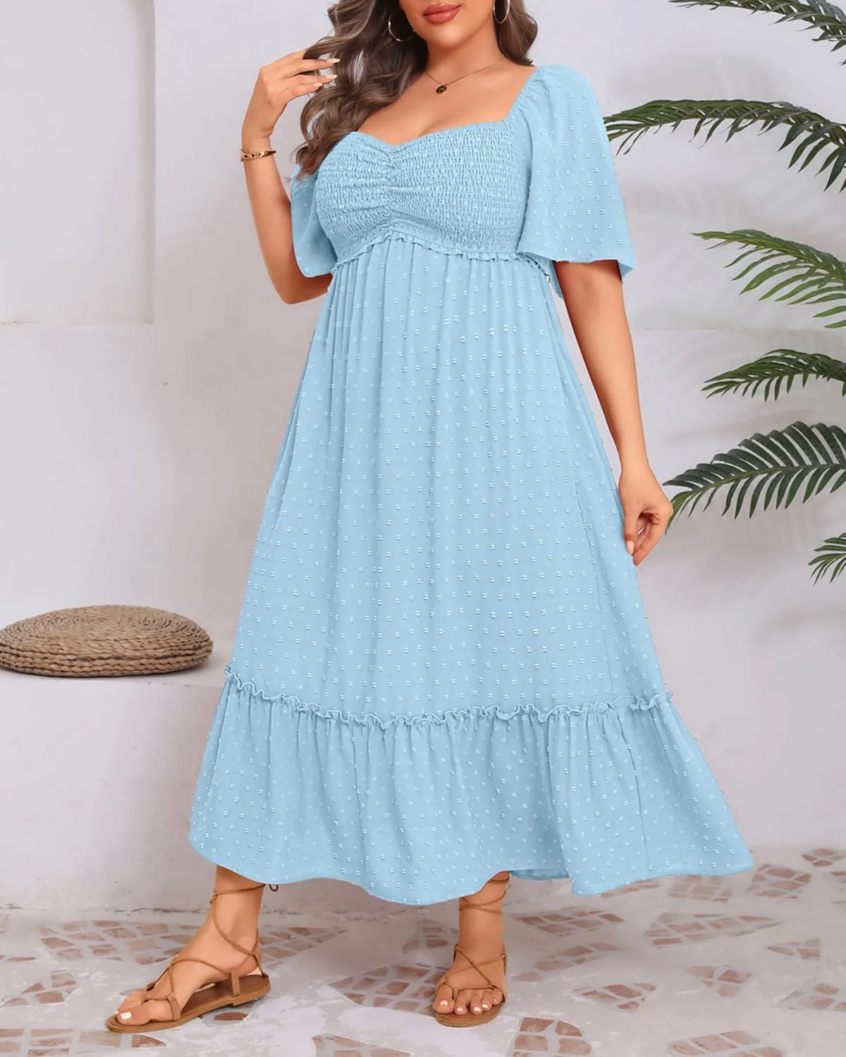 Plus Size Summer Dresses - Maxi Casual Wedding Guest Graduation Easter Long Dress with Pockets