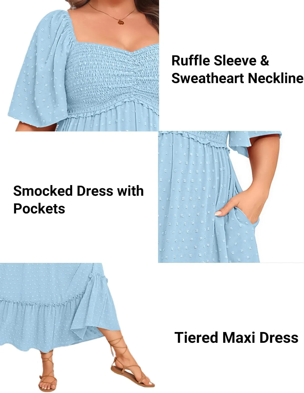 Plus Size Summer Dresses - Maxi Casual Wedding Guest Graduation Easter Long Dress with Pockets