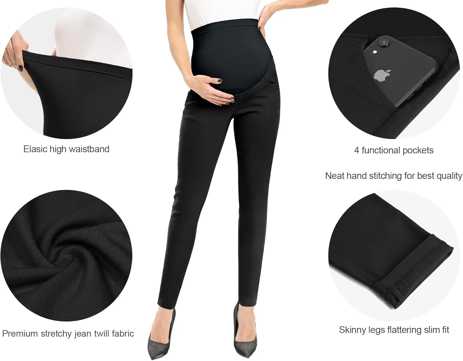 POSHGLAM Women's Maternity Skinny Pants Casual Slim Pull-on Comfy Stretch Pants