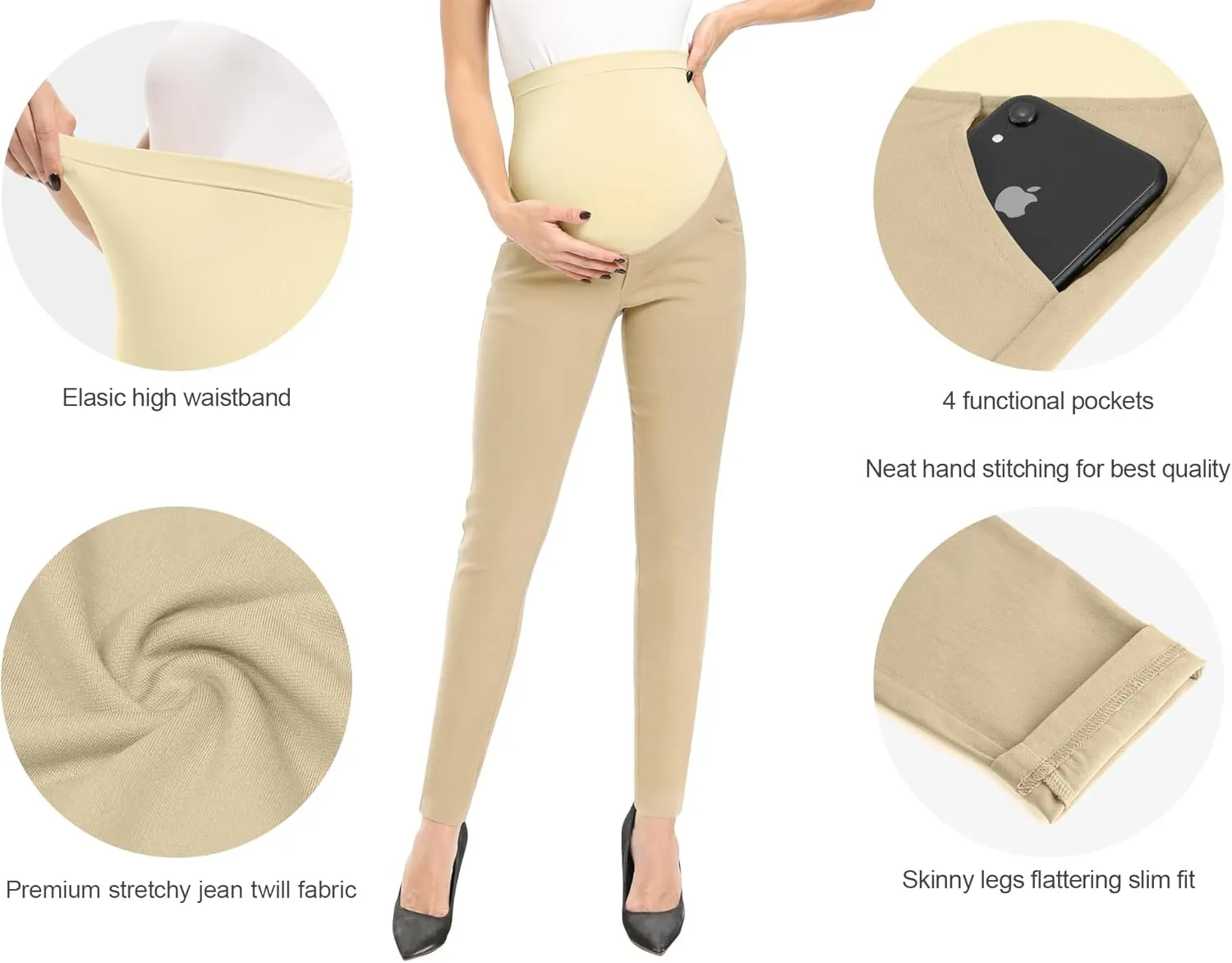 POSHGLAM Women's Maternity Skinny Pants Casual Slim Pull-on Comfy Stretch Pants