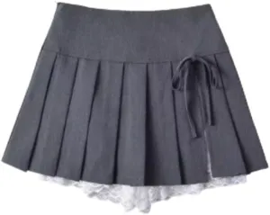 Preppy Skirt Mini Skirt for Women Y2k Skirt Black Short Preppy Clothe Pleated Mini Skirts Lace