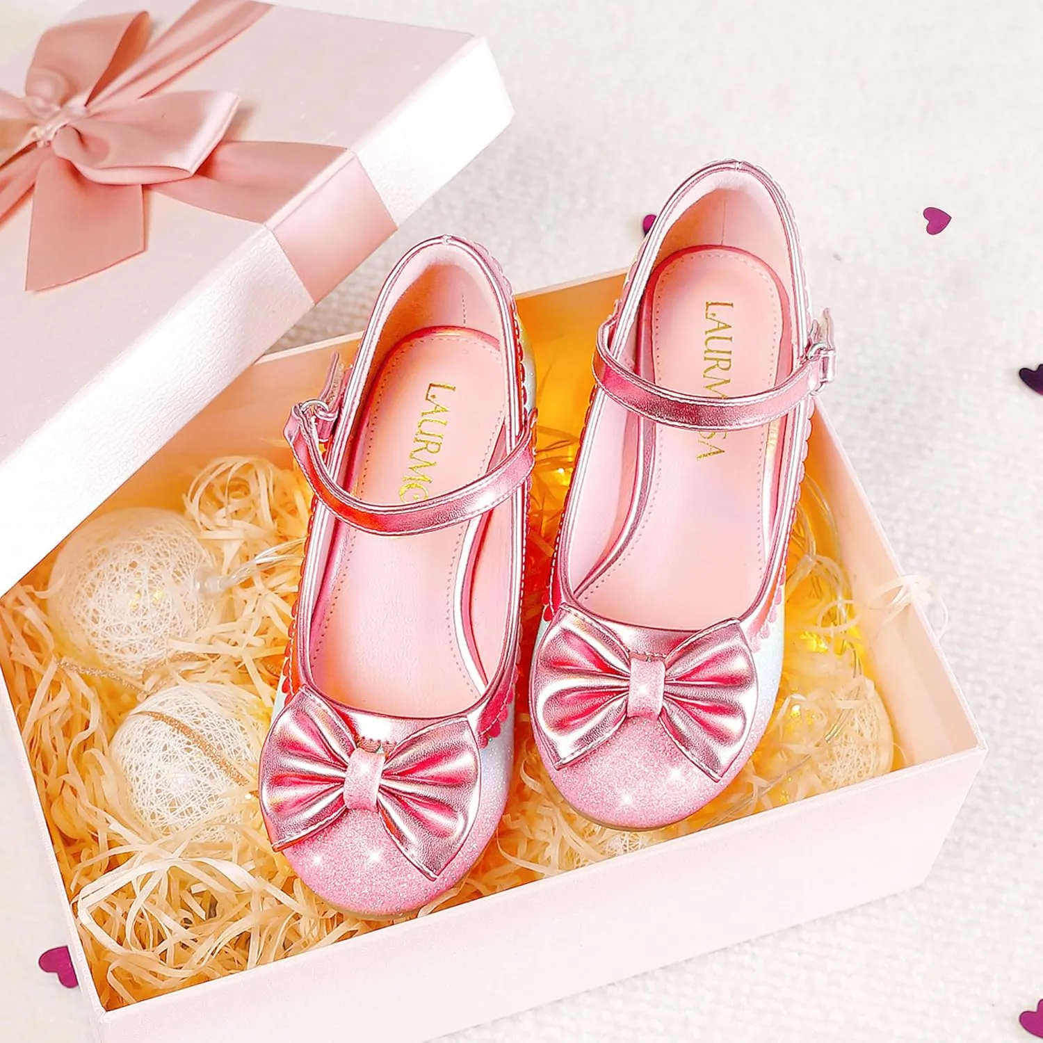 Princess Shoes High Heel Toddler Girls Dress Shoes Cute Bowknot Sparkle Mary Jane Flower Girls Wedding Birthday Party Prom for Little Big Kids