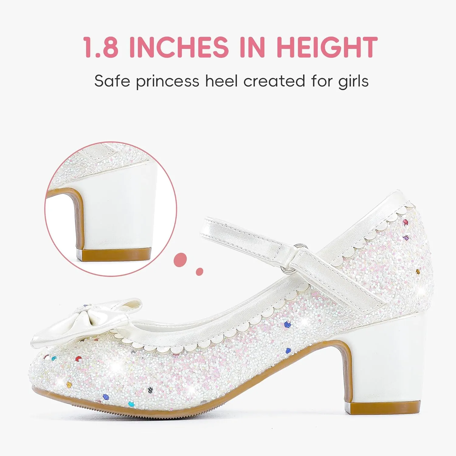 Princess Shoes High Heel Toddler Girls Dress Shoes Cute Bowknot Sparkle Mary Jane Flower Girls Wedding Birthday Party Prom for Little Big Kids