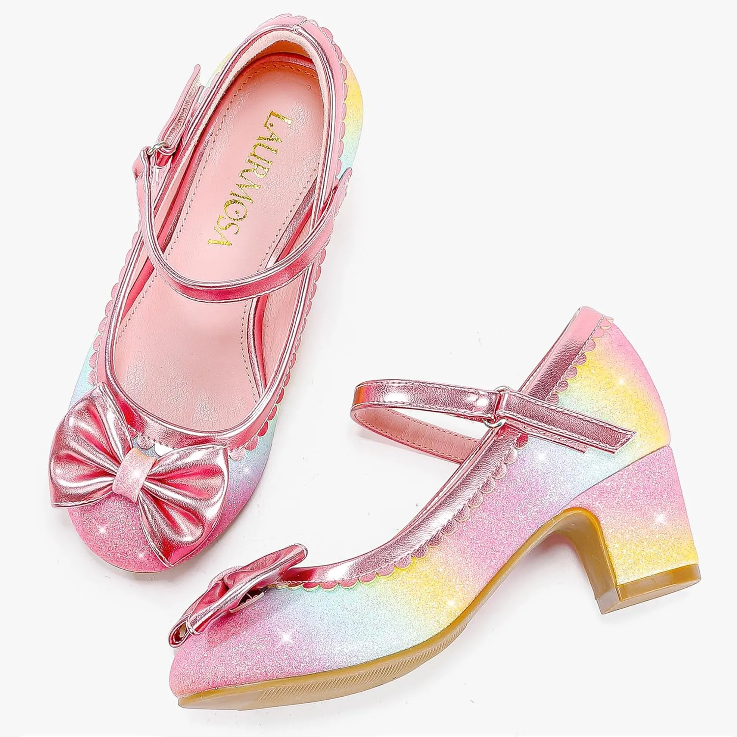 Princess Shoes High Heel Toddler Girls Dress Shoes Cute Bowknot Sparkle Mary Jane Flower Girls Wedding Birthday Party Prom for Little Big Kids
