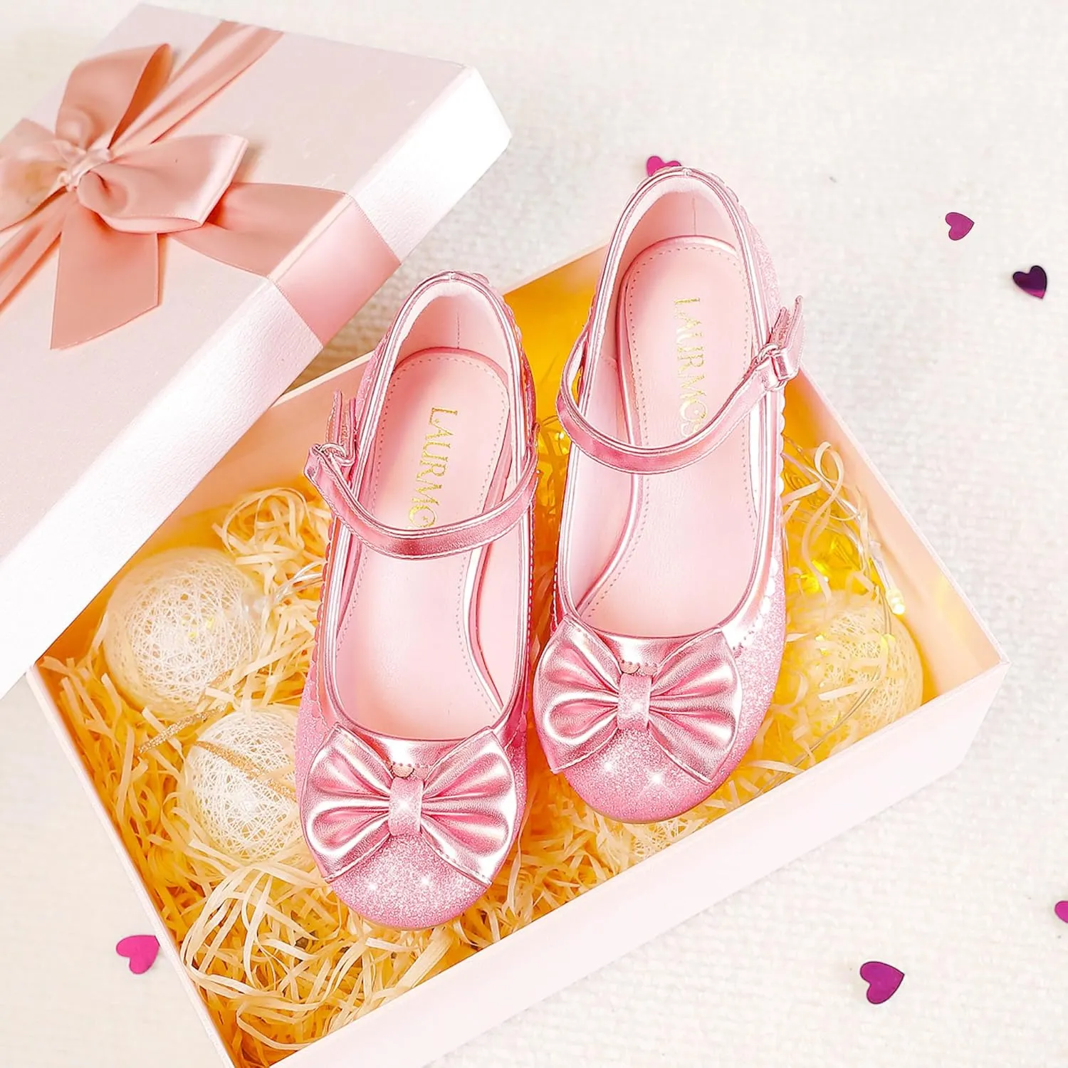 Princess Shoes High Heel Toddler Girls Dress Shoes Cute Bowknot Sparkle Mary Jane Flower Girls Wedding Birthday Party Prom for Little Big Kids