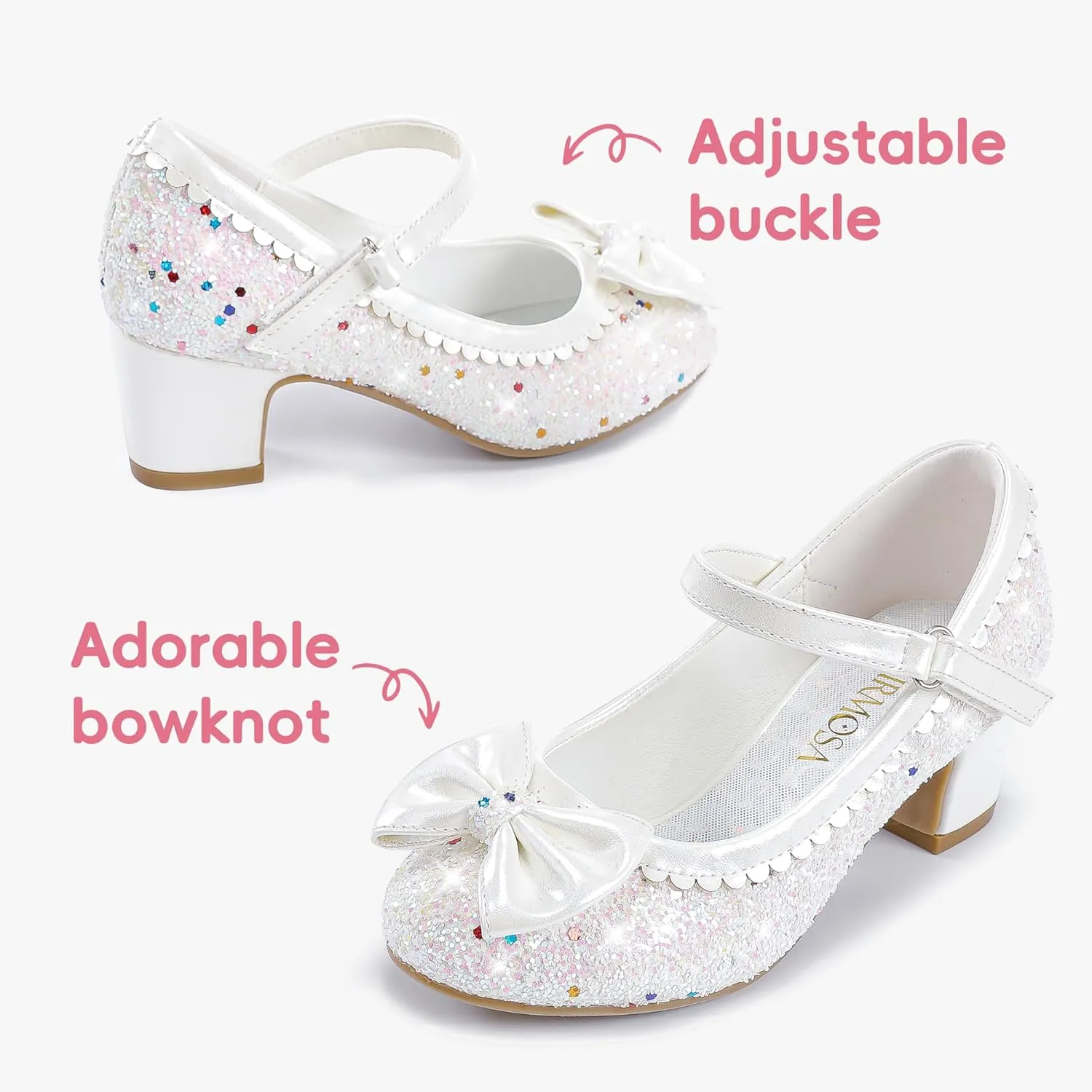 Princess Shoes High Heel Toddler Girls Dress Shoes Cute Bowknot Sparkle Mary Jane Flower Girls Wedding Birthday Party Prom for Little Big Kids