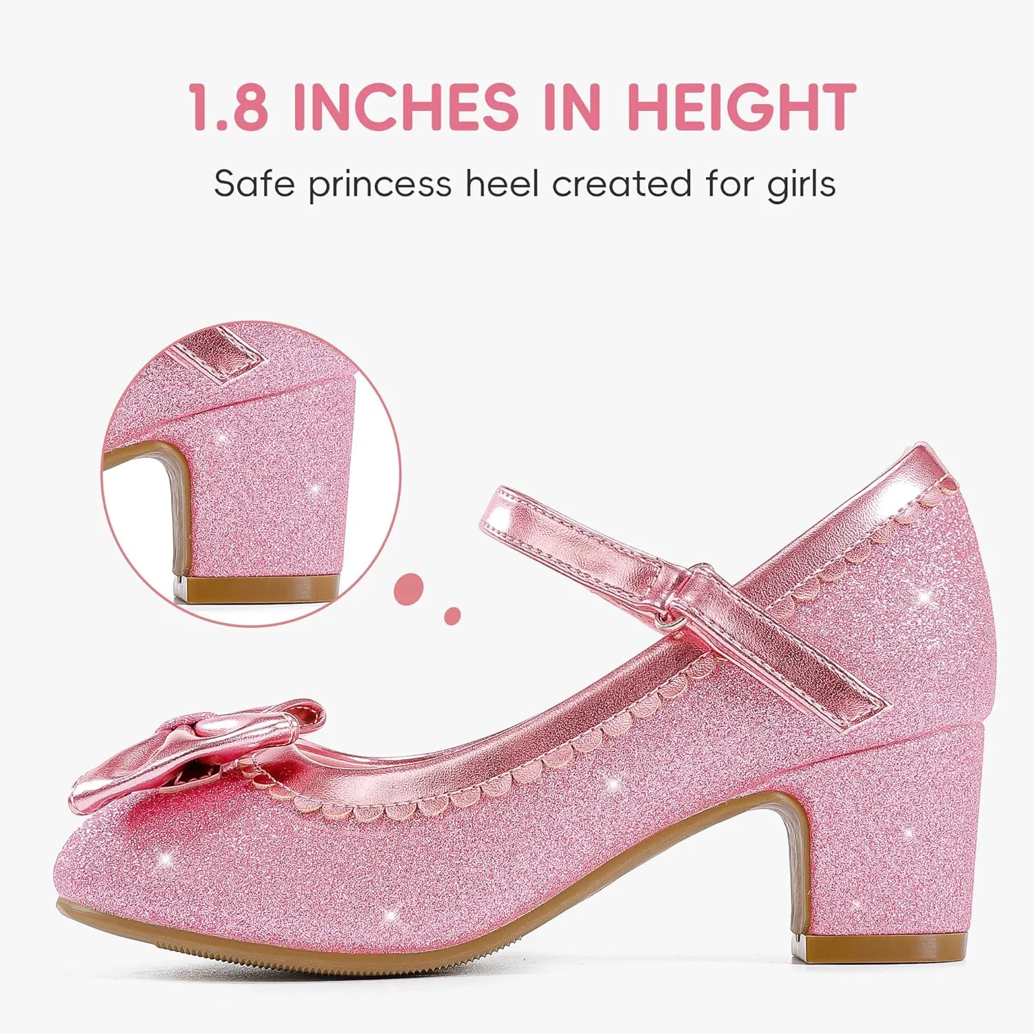Princess Shoes High Heel Toddler Girls Dress Shoes Cute Bowknot Sparkle Mary Jane Flower Girls Wedding Birthday Party Prom for Little Big Kids