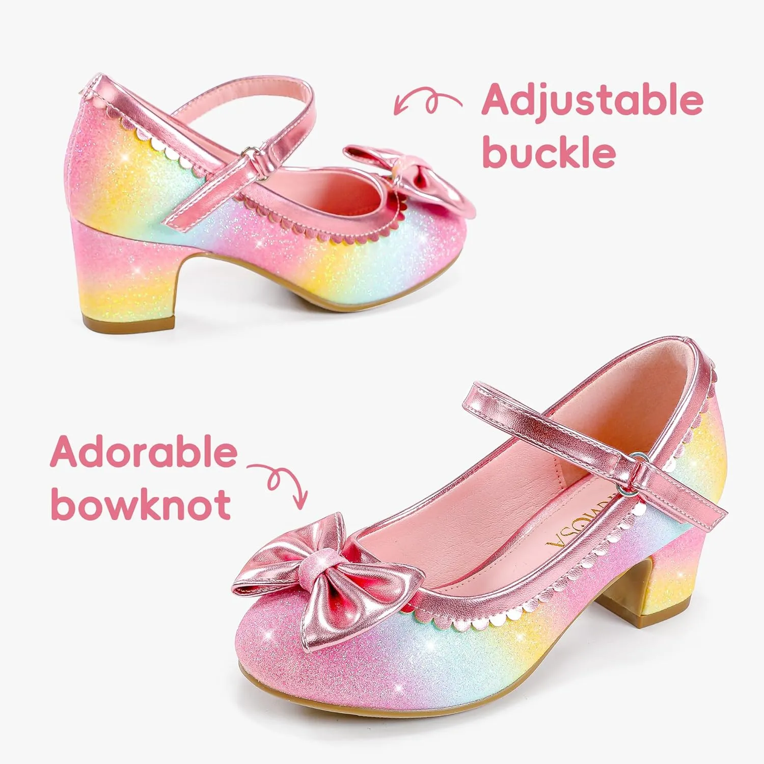 Princess Shoes High Heel Toddler Girls Dress Shoes Cute Bowknot Sparkle Mary Jane Flower Girls Wedding Birthday Party Prom for Little Big Kids