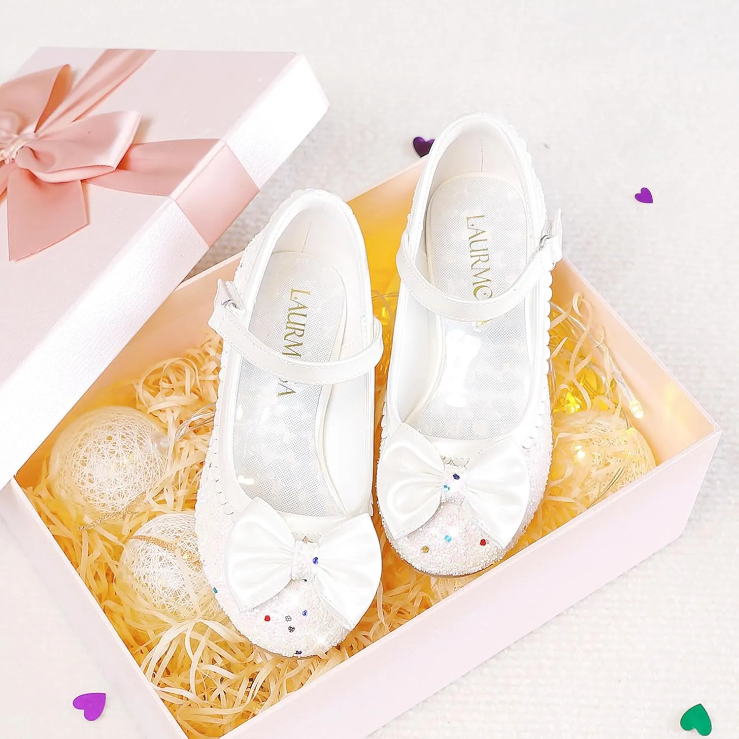 Princess Shoes High Heel Toddler Girls Dress Shoes Cute Bowknot Sparkle Mary Jane Flower Girls Wedding Birthday Party Prom for Little Big Kids