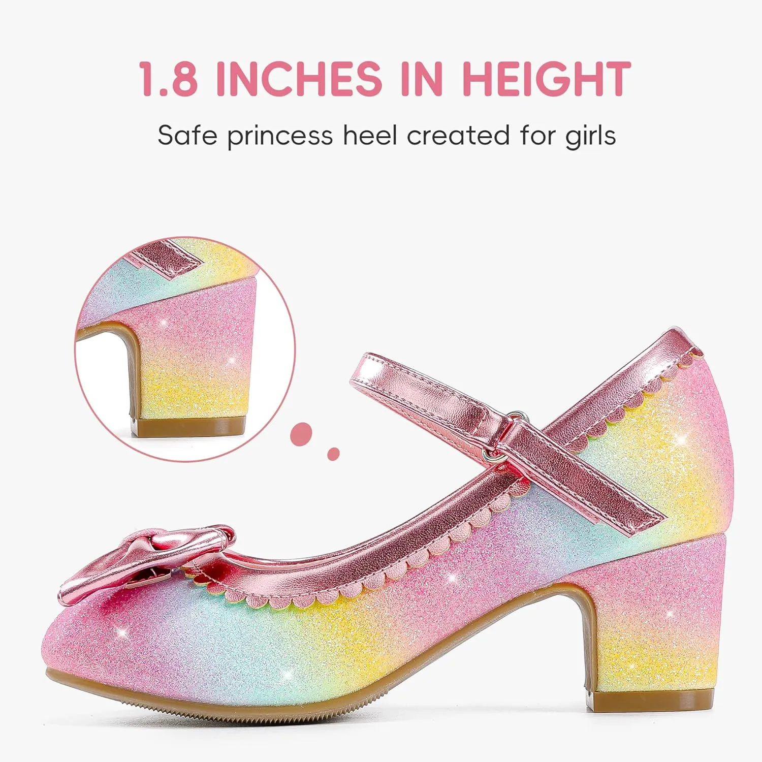 Princess Shoes High Heel Toddler Girls Dress Shoes Cute Bowknot Sparkle Mary Jane Flower Girls Wedding Birthday Party Prom for Little Big Kids