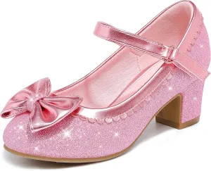 Princess Shoes High Heel Toddler Girls Dress Shoes Cute Bowknot Sparkle Mary Jane Flower Girls Wedding Birthday Party Prom for Little Big Kids