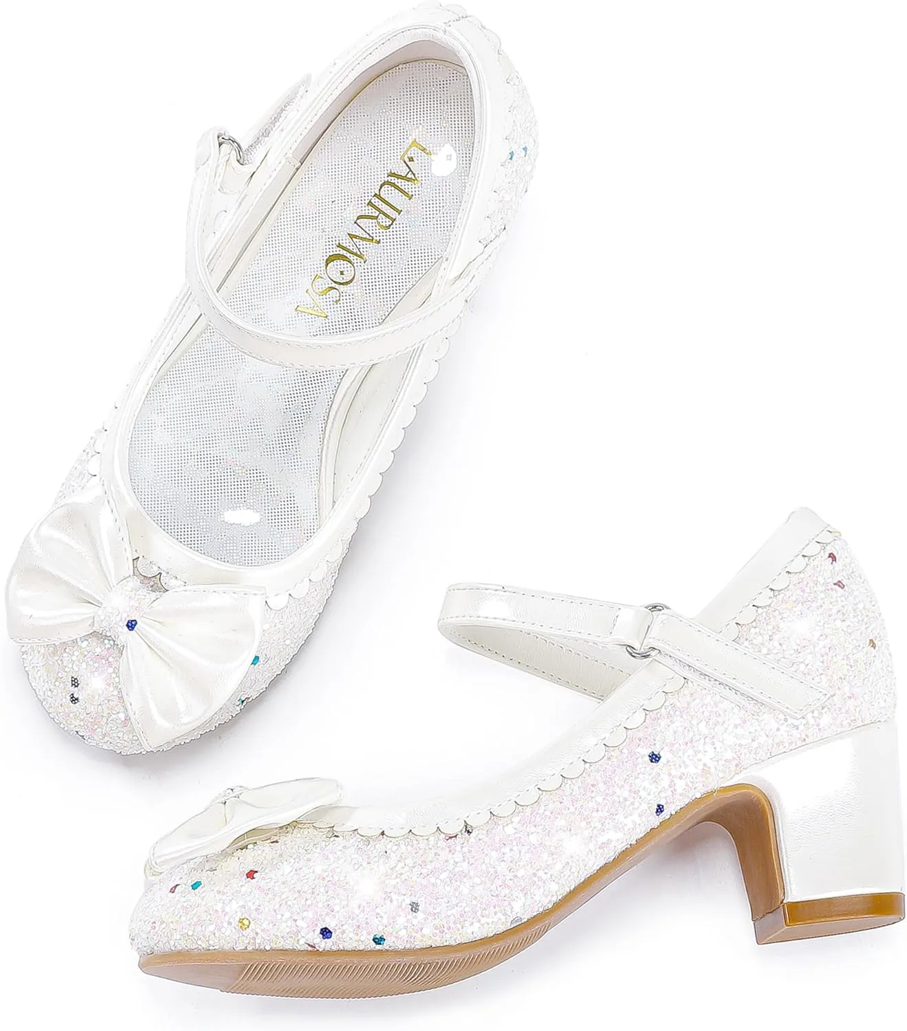 Princess Shoes High Heel Toddler Girls Dress Shoes Cute Bowknot Sparkle Mary Jane Flower Girls Wedding Birthday Party Prom for Little Big Kids