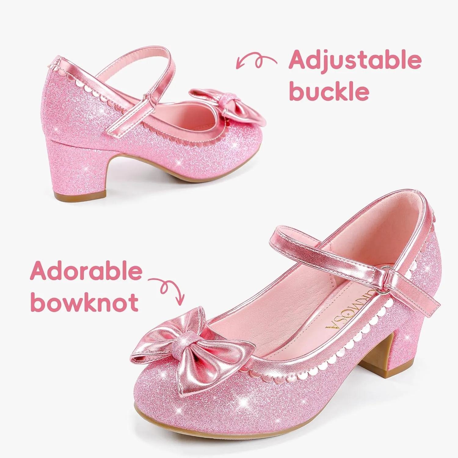 Princess Shoes High Heel Toddler Girls Dress Shoes Cute Bowknot Sparkle Mary Jane Flower Girls Wedding Birthday Party Prom for Little Big Kids