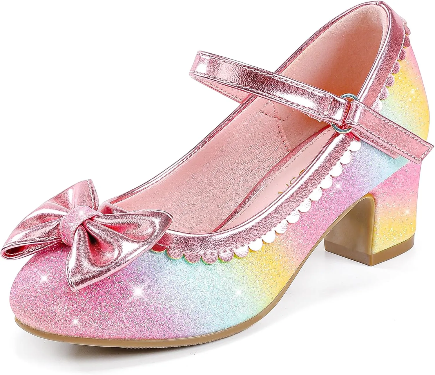 Princess Shoes High Heel Toddler Girls Dress Shoes Cute Bowknot Sparkle Mary Jane Flower Girls Wedding Birthday Party Prom for Little Big Kids