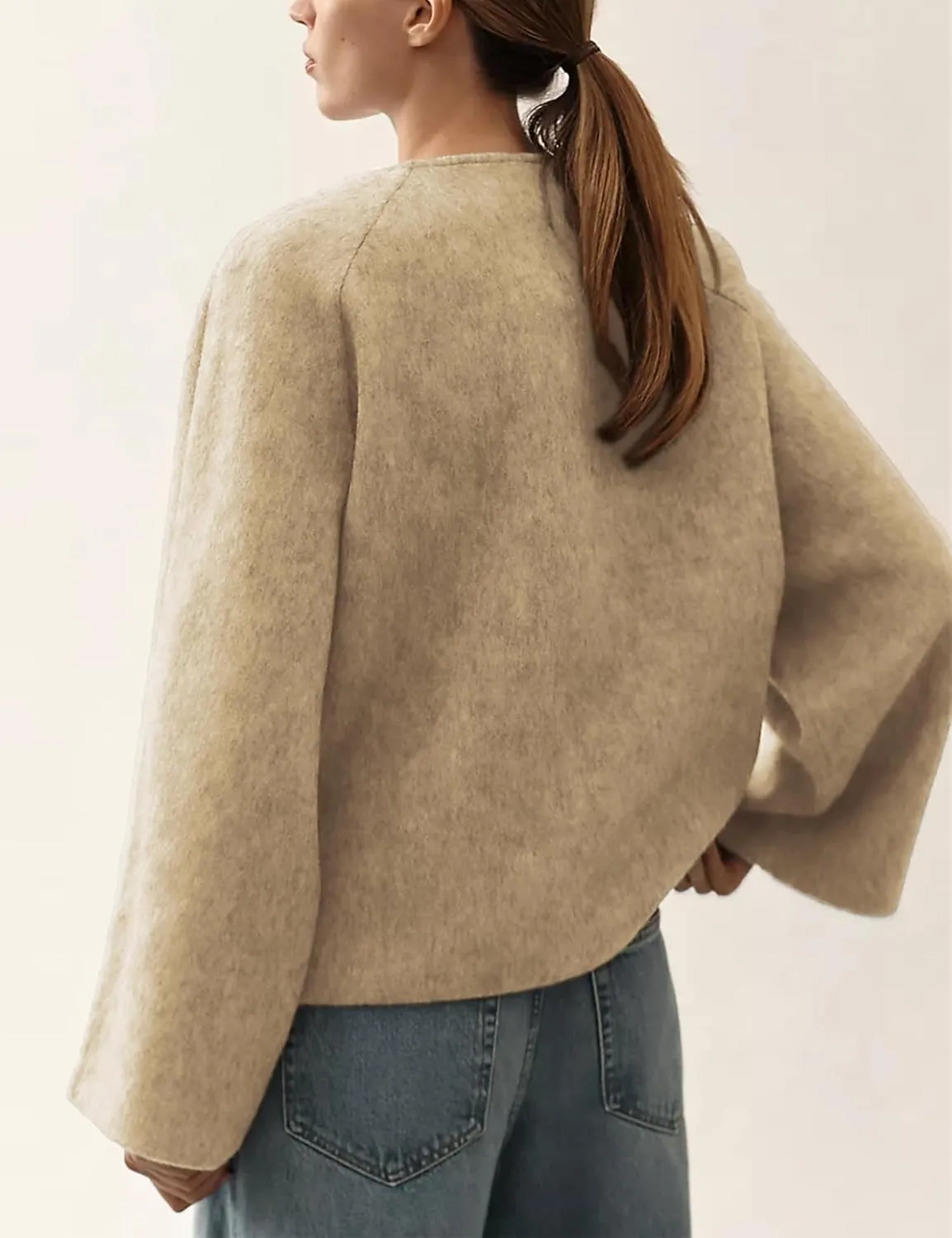 Qiaomai Womens Cropped Pea Coat Long Sleeve Open Front Winter Wool Blend Jackets Overcoat