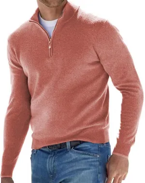 Quarter Zip Sweater for Men Mock Neck Polo Pullover Slim Fit Solid Turtleneck Knit Sweaters with Ribbed Edge