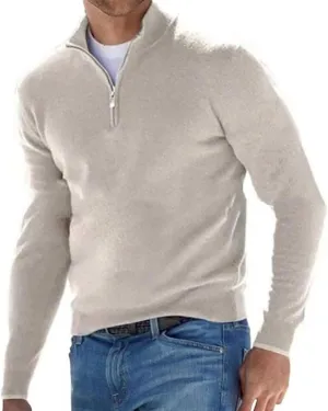 Quarter Zip Sweater for Men Mock Neck Polo Pullover Slim Fit Solid Turtleneck Knit Sweaters with Ribbed Edge