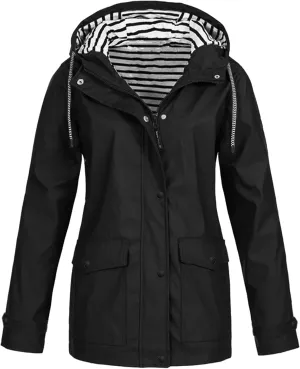 Rain Jacket Women Waterproof with Hood Raincoat Lightweight Lined Long Sleeve Coats Plus Size