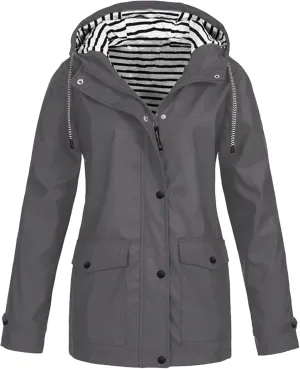 Rain Jacket Women Waterproof with Hood Raincoat Lightweight Lined Long Sleeve Coats Plus Size