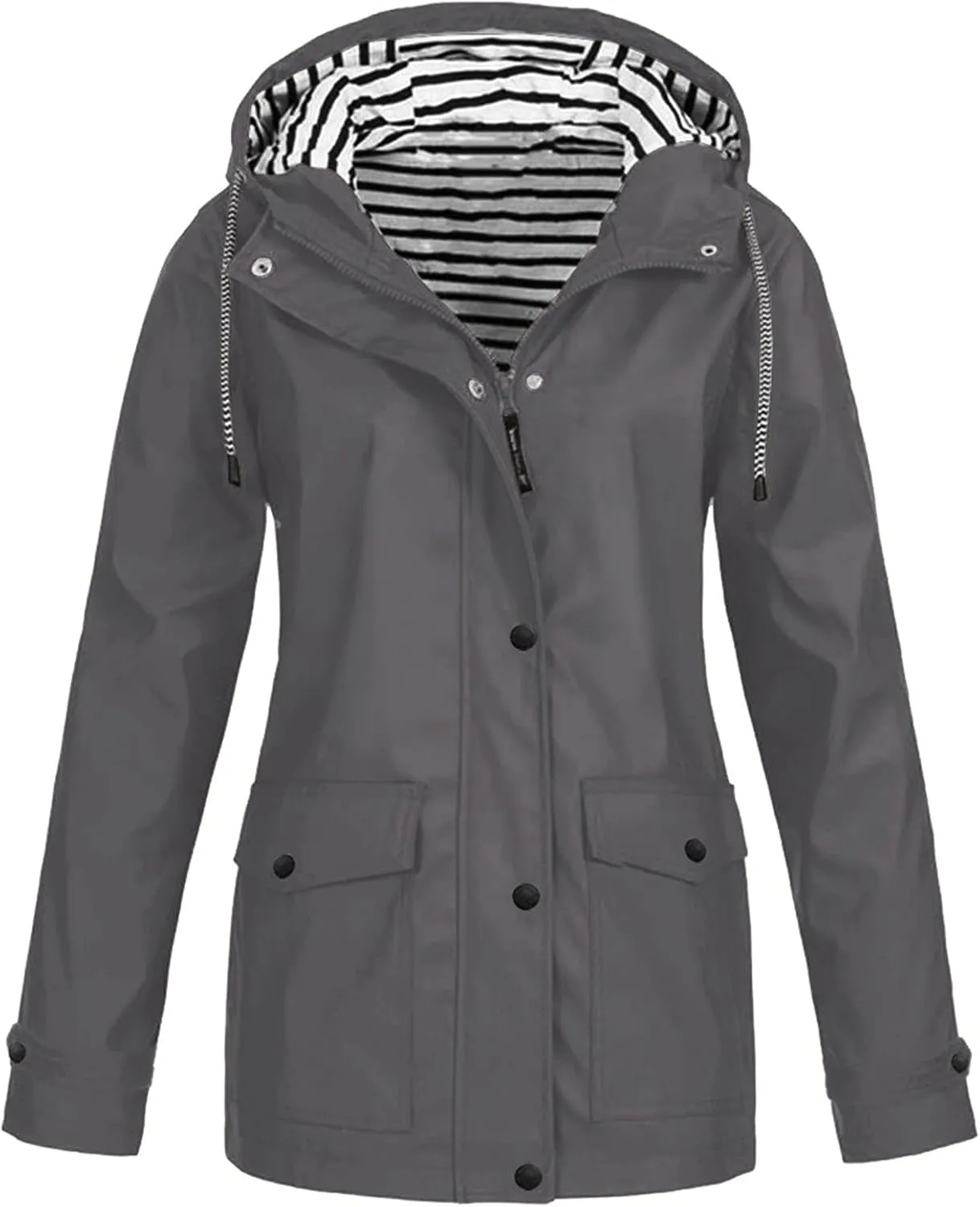 Rain Jacket Women Waterproof with Hood Raincoat Lightweight Lined Long Sleeve Coats Plus Size
