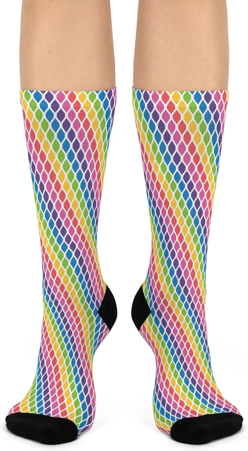 Rainbow Crew Socks - Colorful Striped Footwear, Fun Patterned Socks, Happy Rainbow Design, Gift for Sock Lovers, Vibrant Sock