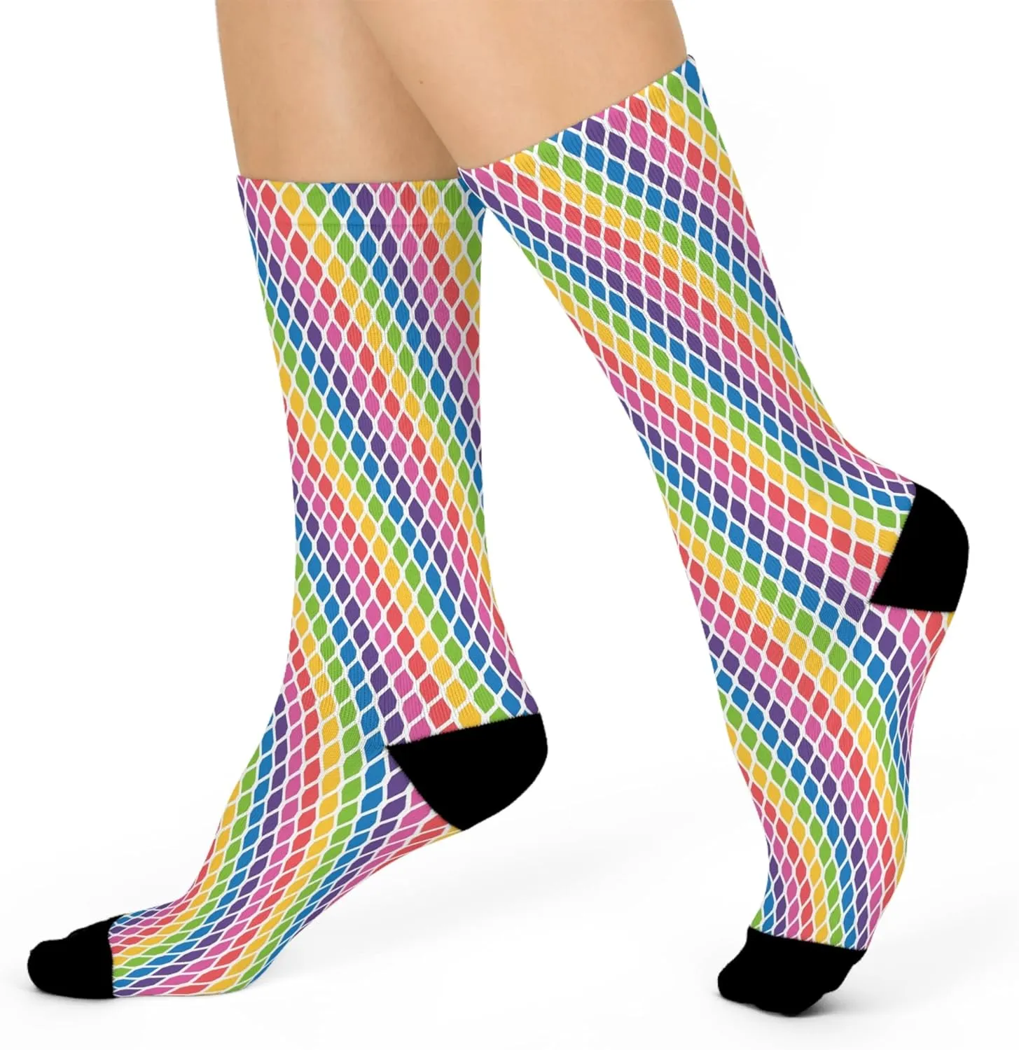 Rainbow Crew Socks - Colorful Striped Footwear, Fun Patterned Socks, Happy Rainbow Design, Gift for Sock Lovers, Vibrant Sock