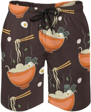 Ramen Noodle Soup Pattern Men's Beach Shorts Swim Trunks Quick Dry Casual Beach Pants