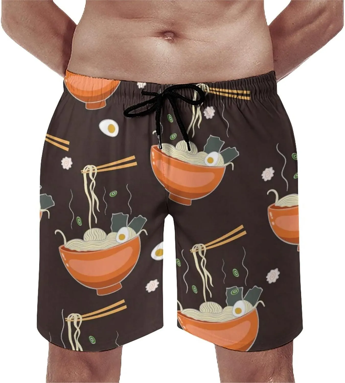 Ramen Noodle Soup Pattern Men's Beach Shorts Swim Trunks Quick Dry Casual Beach Pants