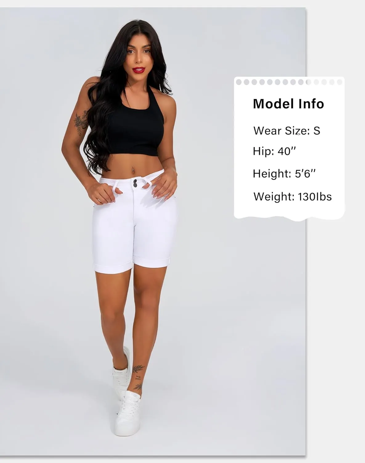roswear Women's Mid Rise Skinny Butt Lifting Stretchy Bermuda Jeans Shorts