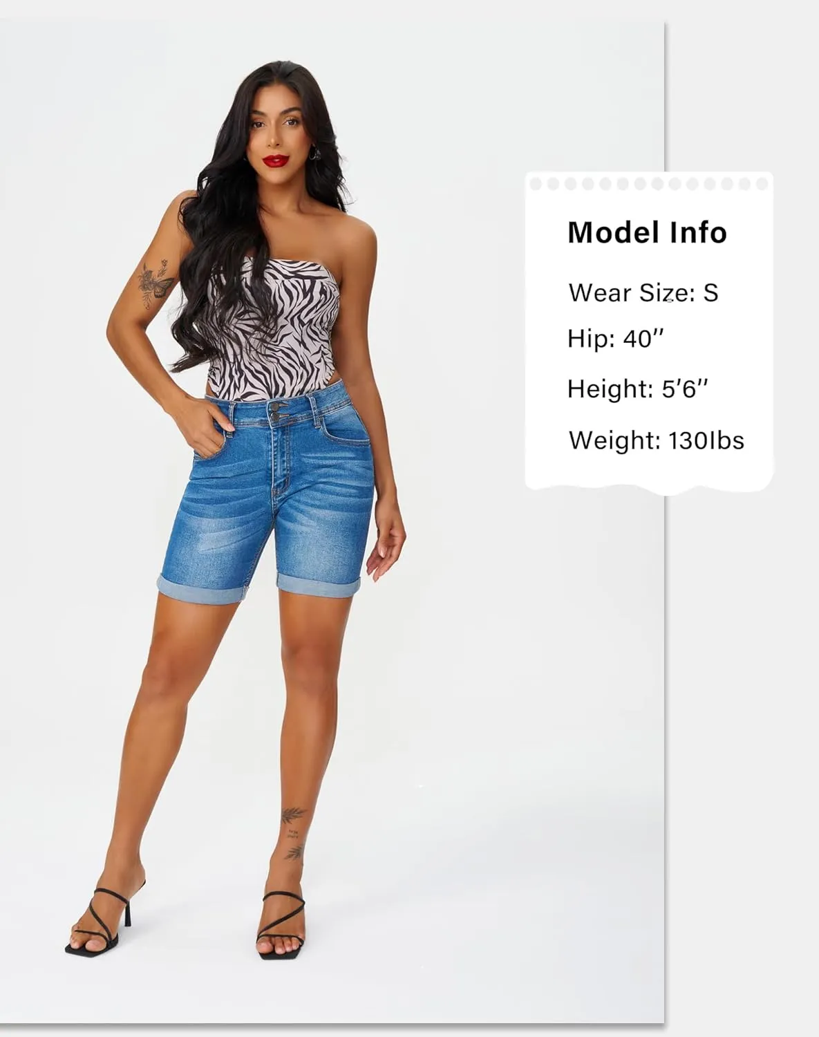 roswear Women's Mid Rise Skinny Butt Lifting Stretchy Bermuda Jeans Shorts