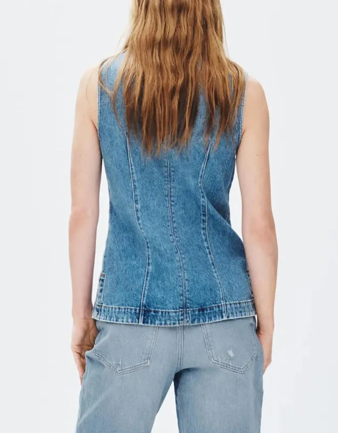 SCOFEEL Women's Button Down Denim Vest Sleeveless Tank Tops Crew Neck Slim Fit Jean Jacket Waistcoat with Pockets