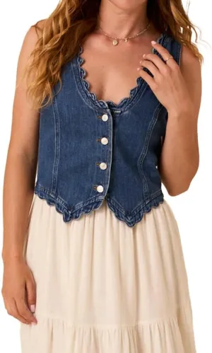 SCOFEEL Women's Denim Vest Sleeveless V-Neck Button Down Jean Waistcoat Casual Slim Fit Denim Tank Top