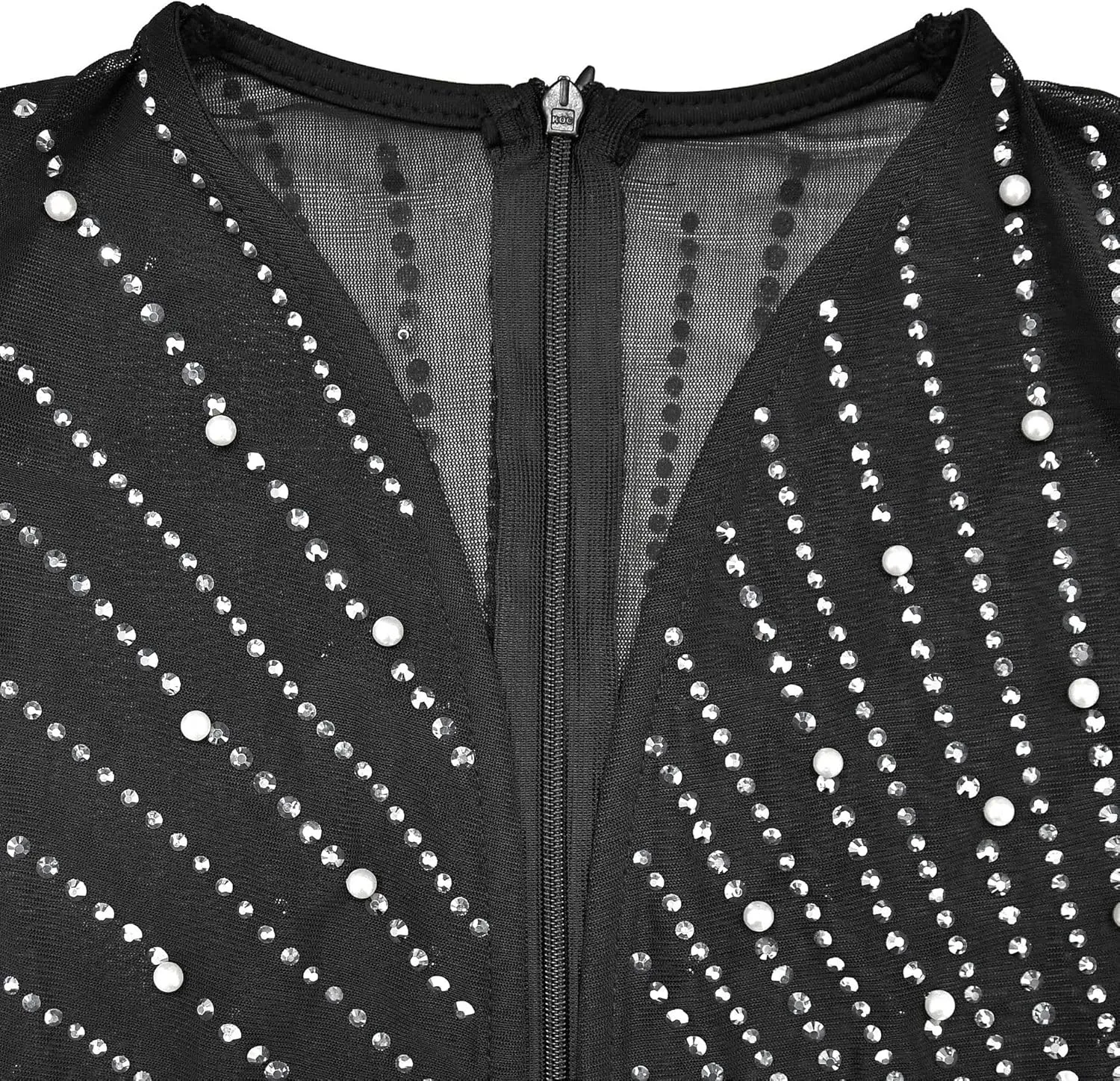 Sexy Dress for Women Party Club Night Elegant Feather Long Sleeve Mesh Sparkly Rhinestone Beads Mini Bodycon Vestidos