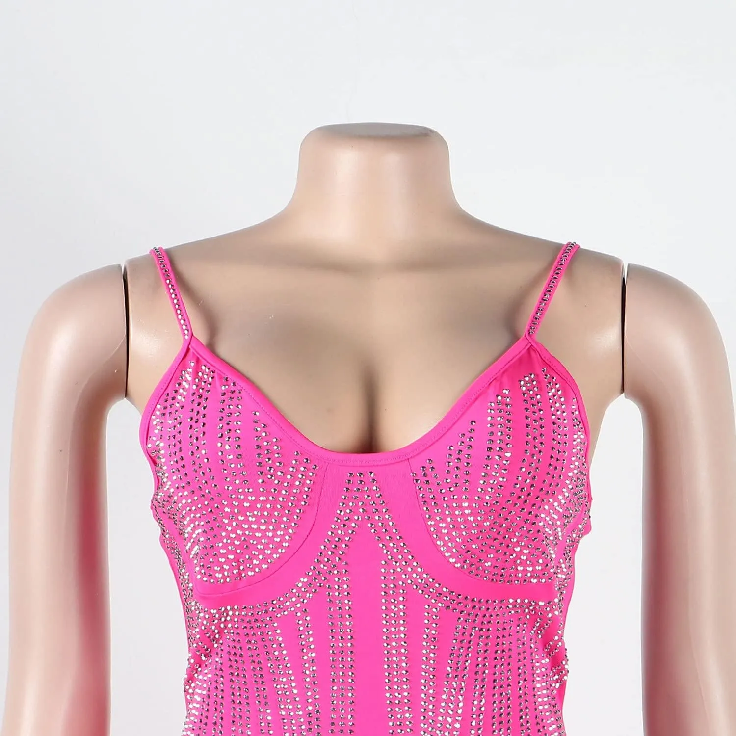 Sexy Dress for Women Party Club Night Elegant Spaghetti Straps Feather Detailed Hem Sparkly Rinestone Bodycon Midi Vestidos