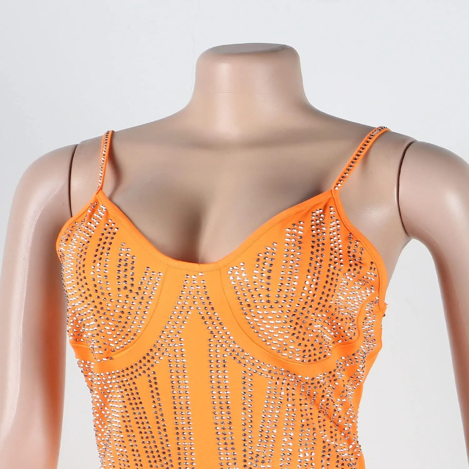Sexy Dress for Women Party Club Night Elegant Spaghetti Straps Feather Detailed Hem Sparkly Rinestone Bodycon Midi Vestidos
