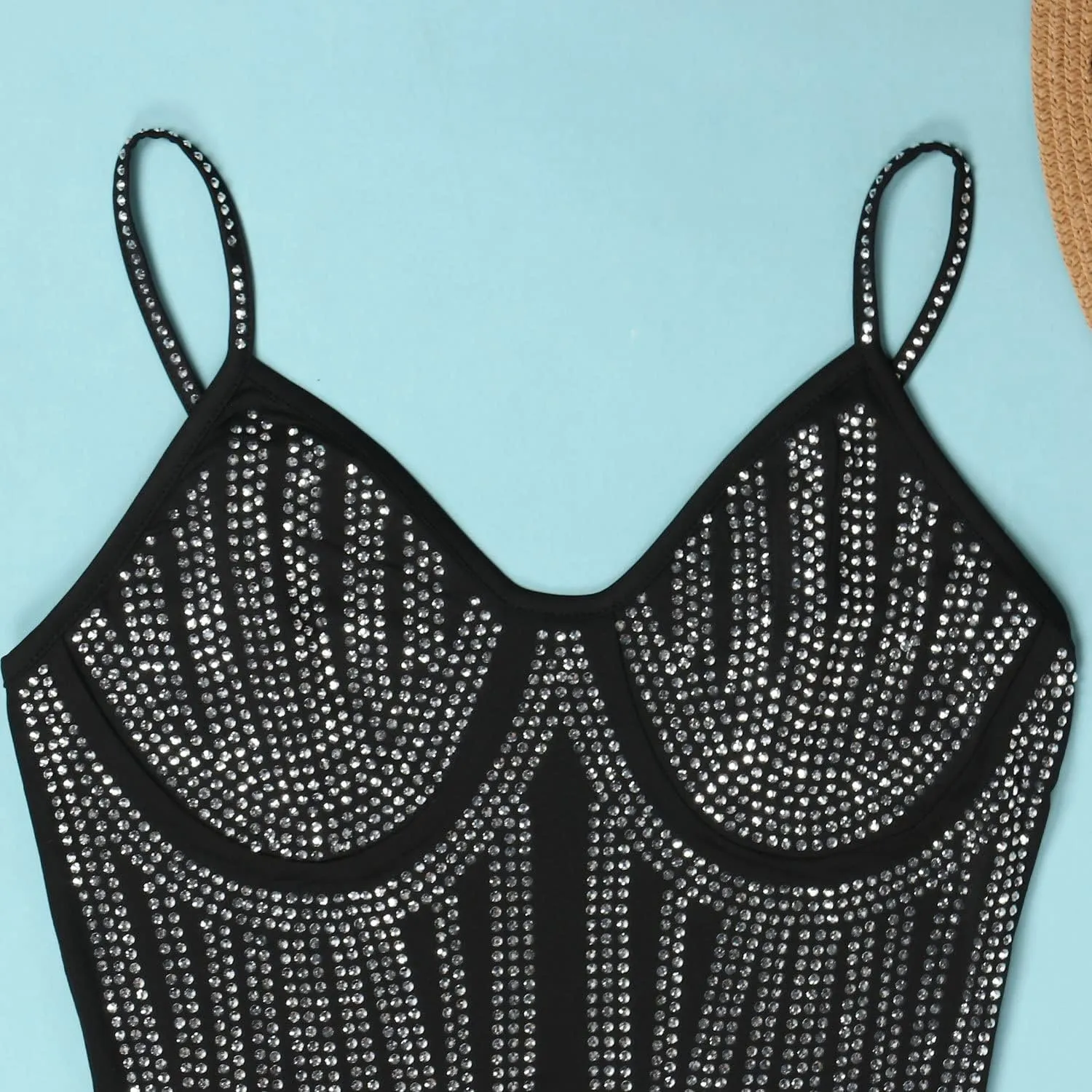 Sexy Dress for Women Party Club Night Elegant Spaghetti Straps Feather Detailed Hem Sparkly Rinestone Bodycon Midi Vestidos