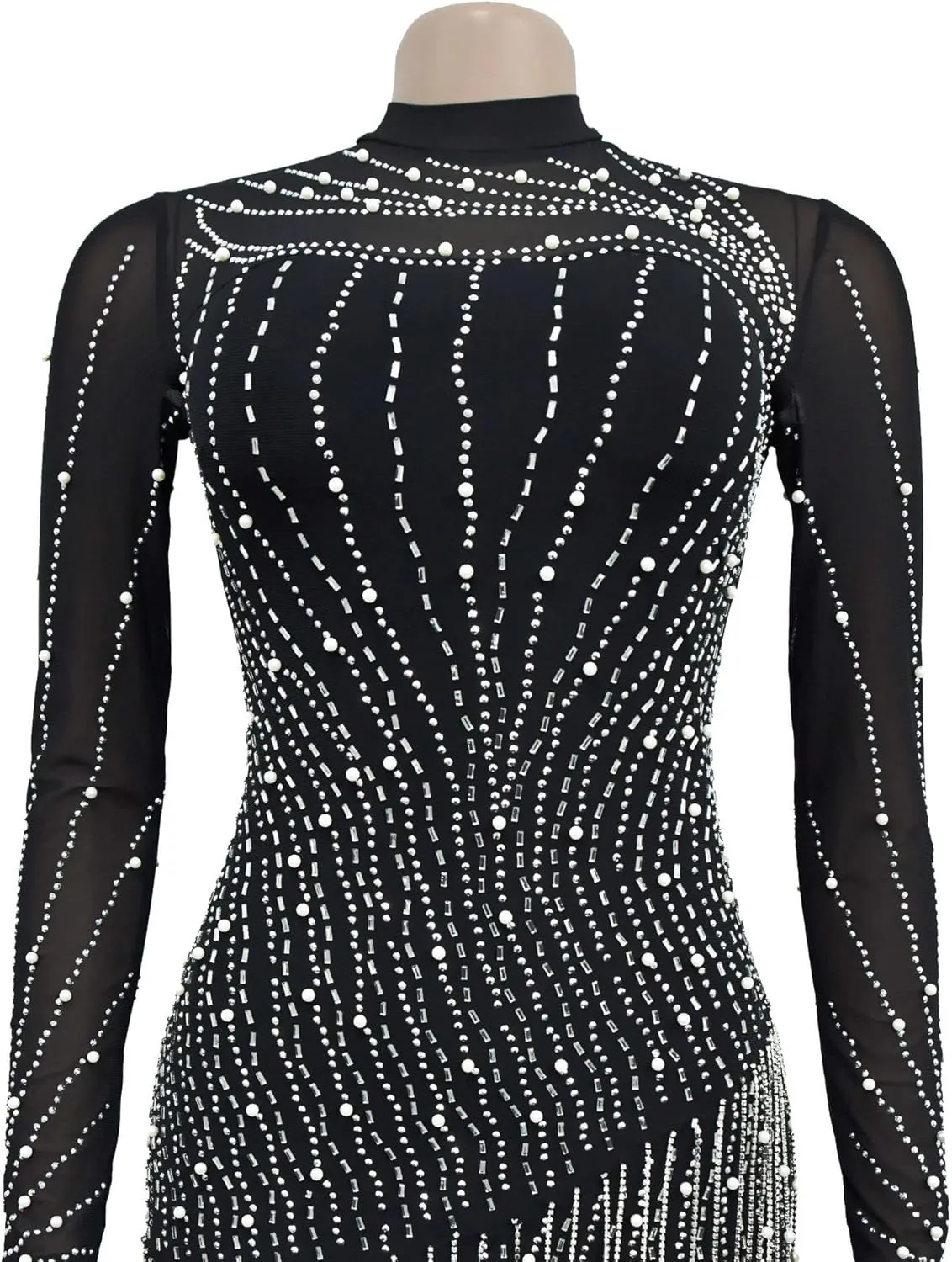 Sexy Dress for Women Party Club Night Stretchy Sheer Mesh Sparkly Rhinestone Mini Bodycon Vesitdos