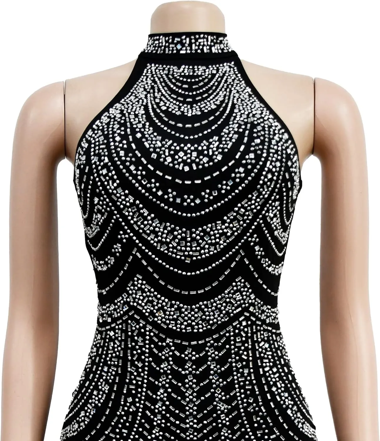 Sexy Dress for Women Party Club Night Stretchy Sheer Mesh Sparkly Rhinestone Mini Bodycon Vesitdos